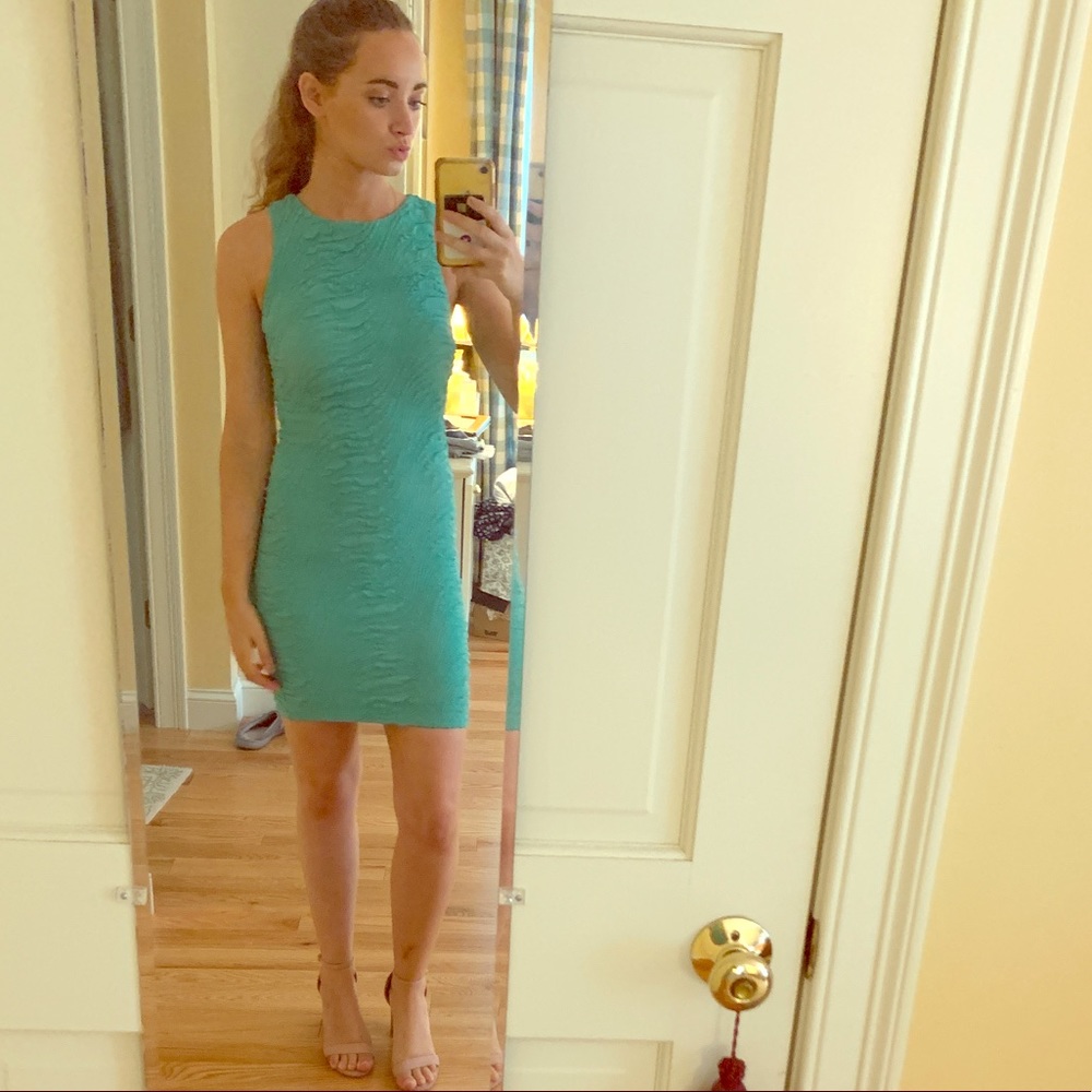 ASOS turquoise textured pencil dress